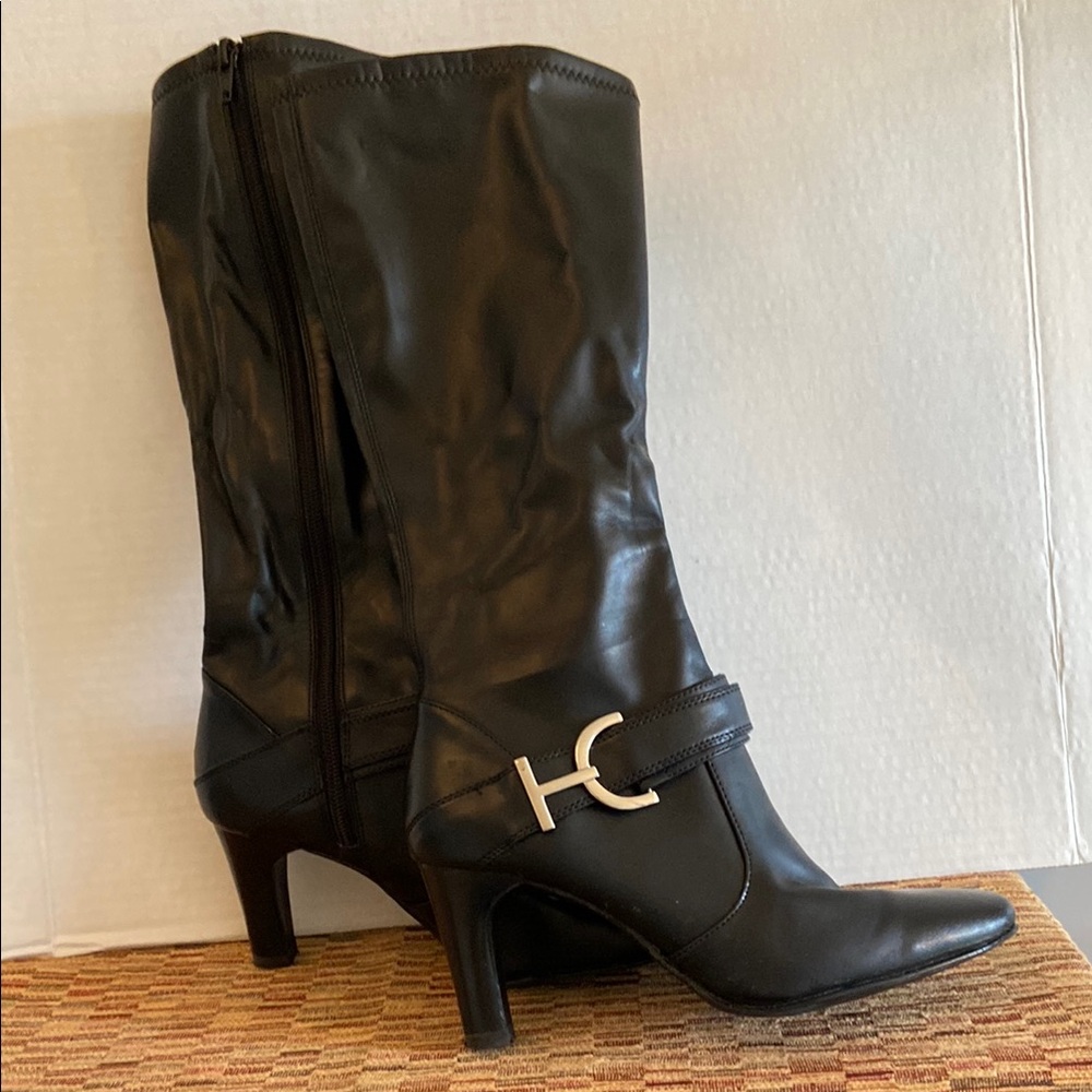 Nickels Black Heeled Boots with Silver Hardware